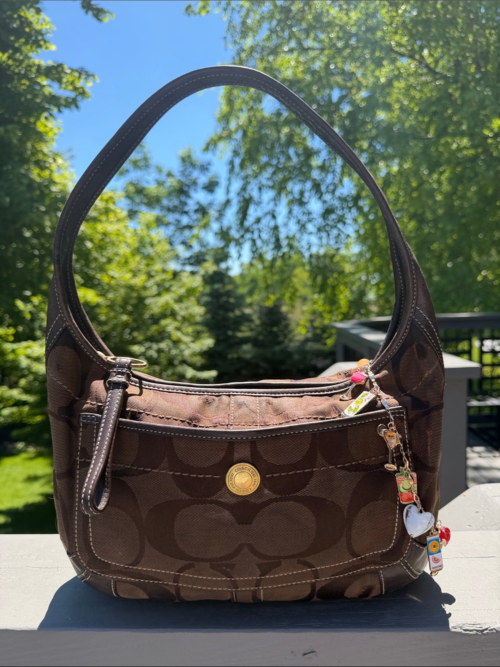 Authentic Coach Y2K 11290 Ergo Signature Canvas Leather Hobo Shoulder Bag Brown